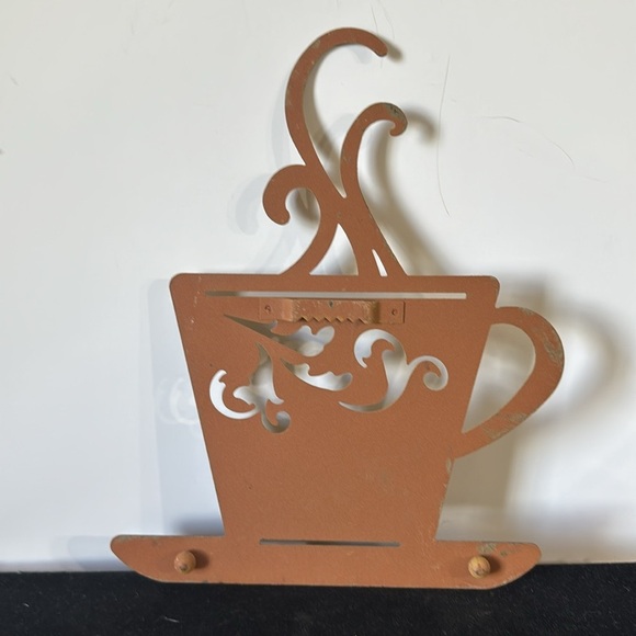 Rustic Yellow Metal Coffee Cup Wall Decor - Picture 2 of 2